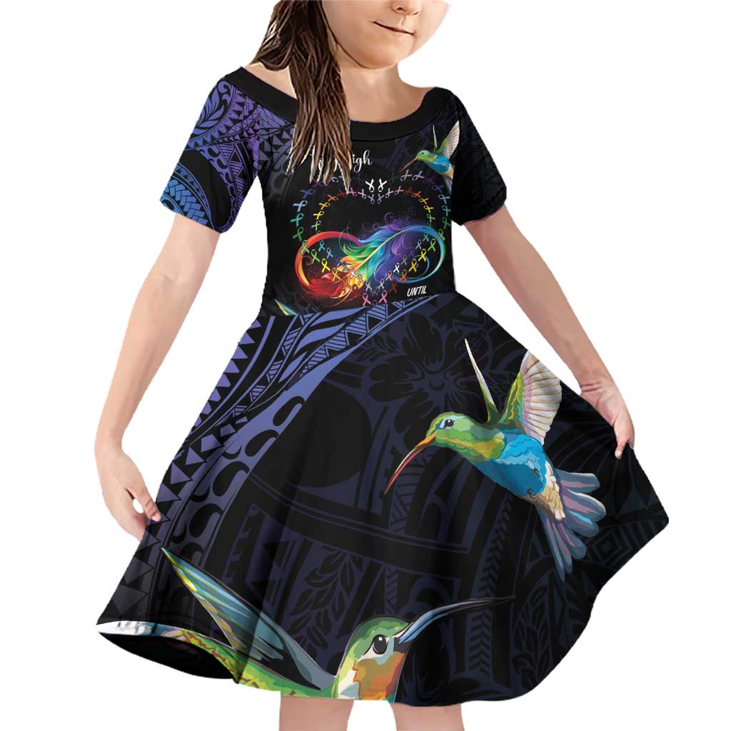 Polynesian Cancers Awareness Family Matching Off Shoulder Short Dress and Hawaiian Shirt Hummingbird - Fly High Until We Meet Again LT7 Daughter's Dress Colorful - Polynesian Pride