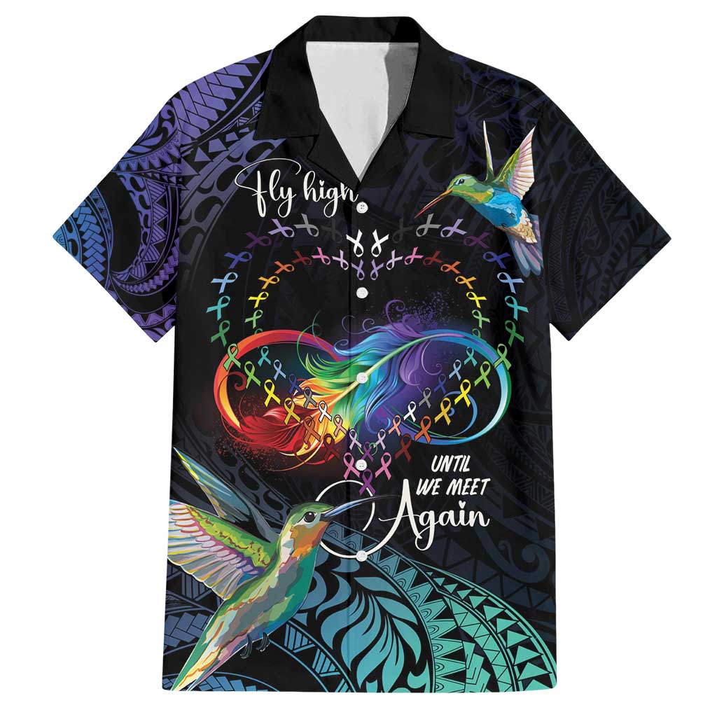 Polynesian Cancers Awareness Family Matching Off Shoulder Short Dress and Hawaiian Shirt Hummingbird - Fly High Until We Meet Again LT7 Dad's Shirt - Short Sleeve Colorful - Polynesian Pride