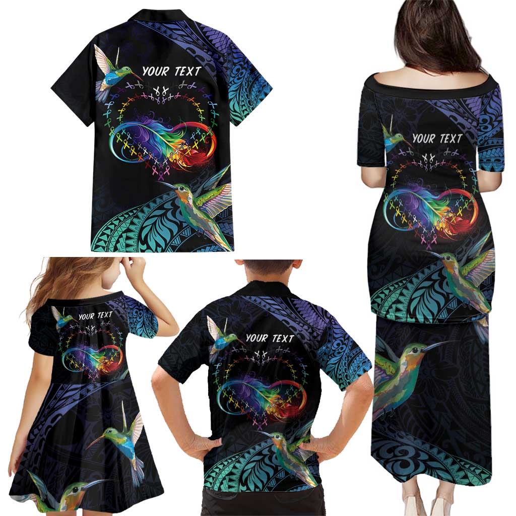 Polynesian Cancers Awareness Family Matching Puletasi and Hawaiian Shirt Hummingbird - Fly High Until We Meet Again