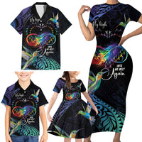 Polynesian Cancers Awareness Family Matching Short Sleeve Bodycon Dress and Hawaiian Shirt Hummingbird - Fly High Until We Meet Again LT7 - Polynesian Pride