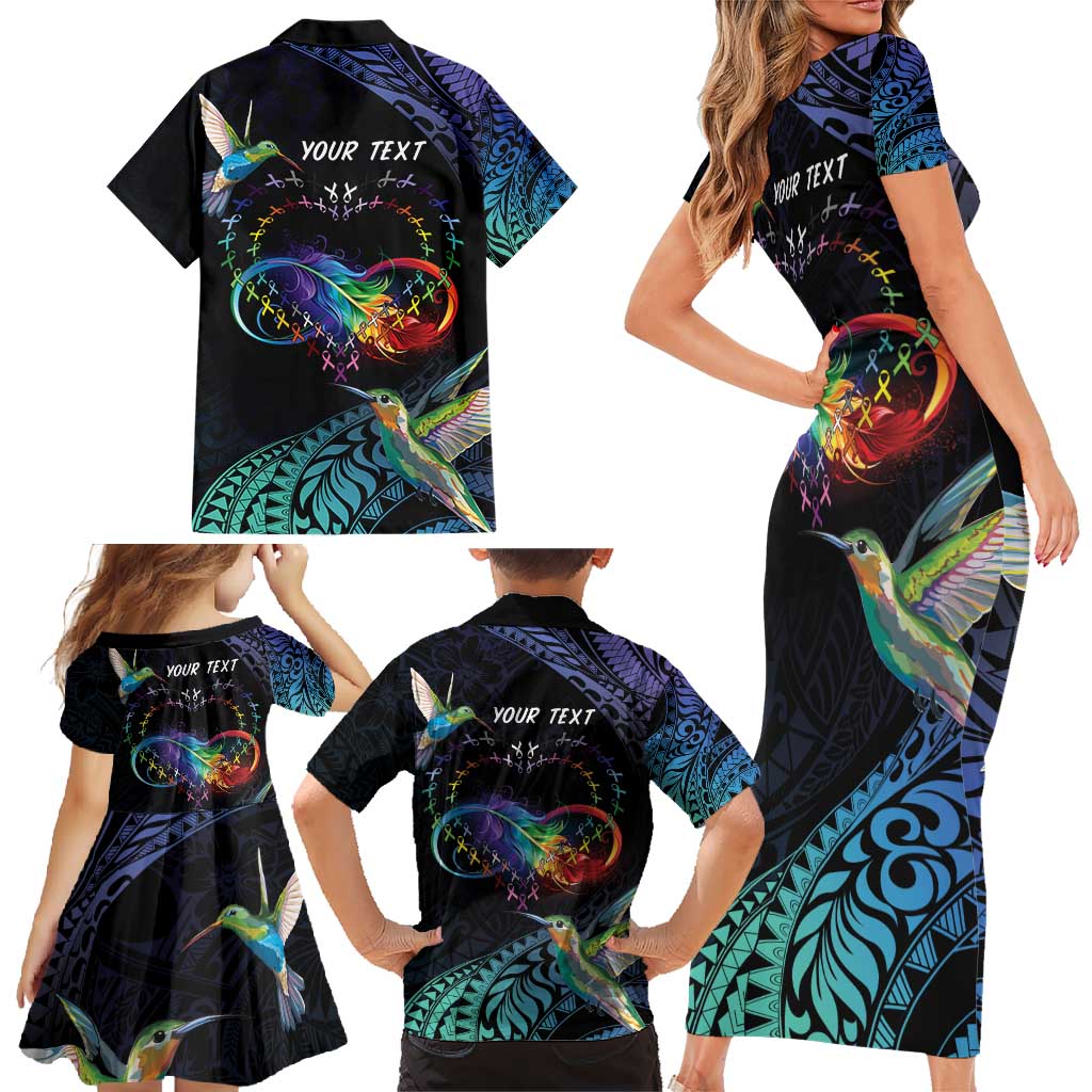 Polynesian Cancers Awareness Family Matching Short Sleeve Bodycon Dress and Hawaiian Shirt Hummingbird - Fly High Until We Meet Again LT7 - Polynesian Pride