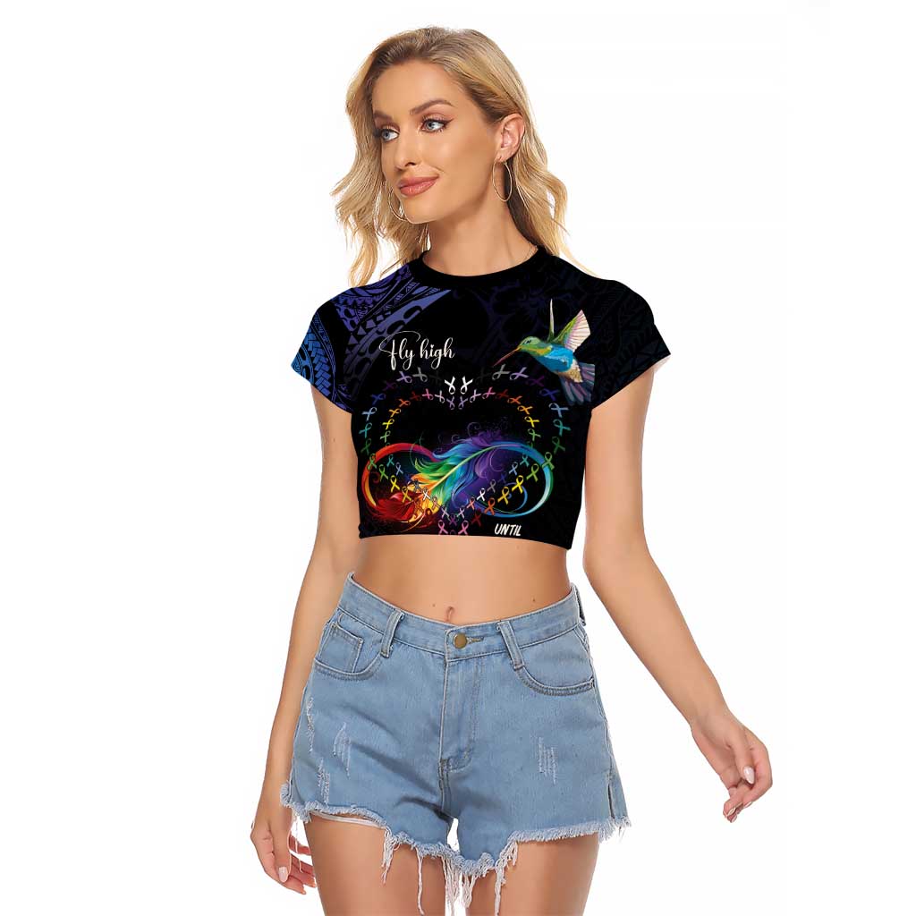Polynesian Cancers Awareness Raglan Cropped T Shirt Hummingbird - Fly High Until We Meet Again