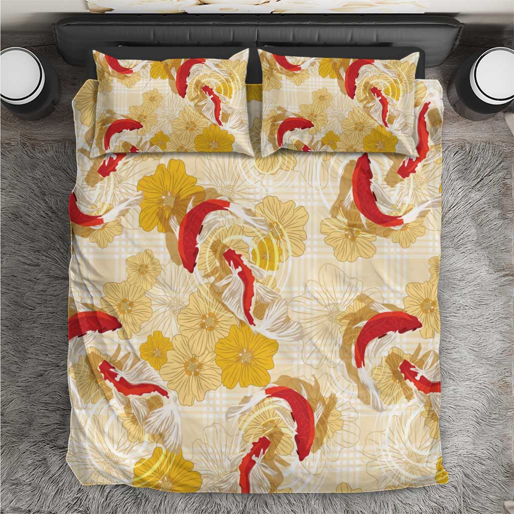 Beige Palaka Hawaii Aloha Bedding Set Koi Pond Mix Ilima Flowers LT7 Cream Yellow - Polynesian Pride