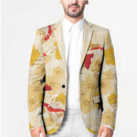 Beige Palaka Hawaii Aloha Blazer Koi Pond Mix Ilima Flowers - Polynesian Pride