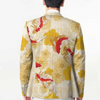 Beige Palaka Hawaii Aloha Blazer Koi Pond Mix Ilima Flowers - Polynesian Pride