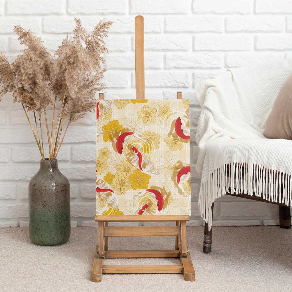 Beige Palaka Hawaii Aloha Canvas Wall Art Koi Pond Mix Ilima Flowers - Polynesian Pride
