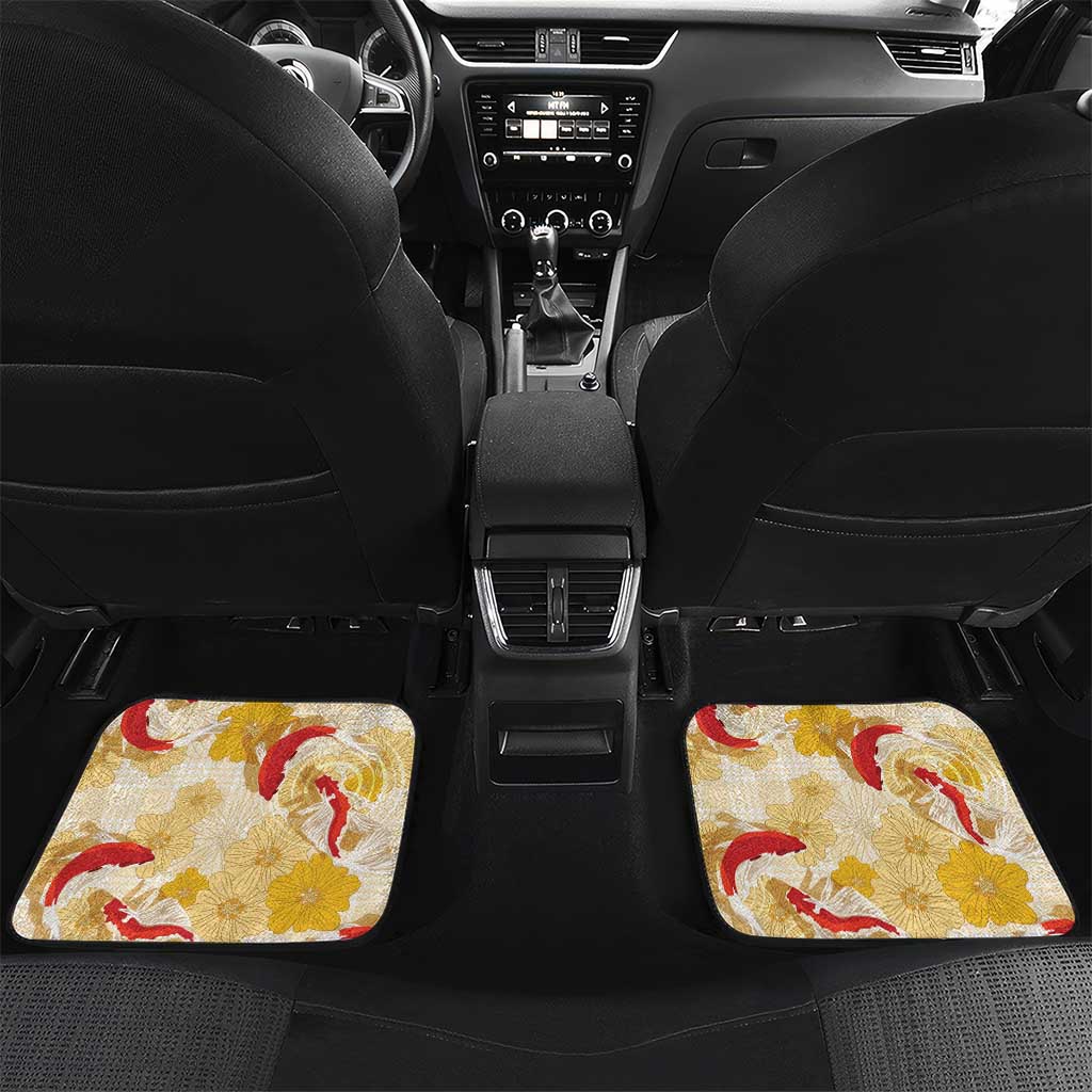 Beige Palaka Hawaii Aloha Car Mats Koi Pond Mix Ilima Flowers - Polynesian Pride