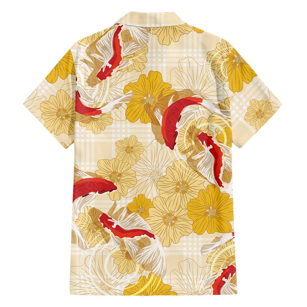 Beige Palaka Hawaii Aloha Family Matching Mermaid Dress and Hawaiian Shirt Koi Pond Mix Ilima Flowers LT7 - Polynesian Pride