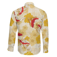 Beige Palaka Hawaii Aloha Family Matching Mermaid Dress and Hawaiian Shirt Koi Pond Mix Ilima Flowers LT7 - Polynesian Pride