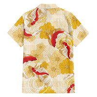 Beige Palaka Hawaii Aloha Family Matching Off Shoulder Maxi Dress and Hawaiian Shirt Koi Pond Mix Ilima Flowers LT7 - Polynesian Pride
