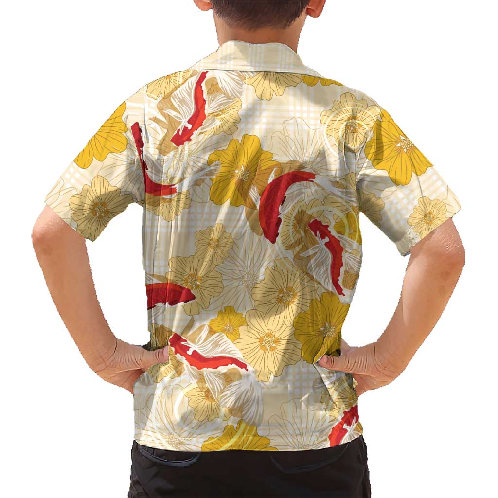 Beige Palaka Hawaii Aloha Family Matching Summer Maxi Dress and Hawaiian Shirt Koi Pond Mix Ilima Flowers LT7 - Polynesian Pride