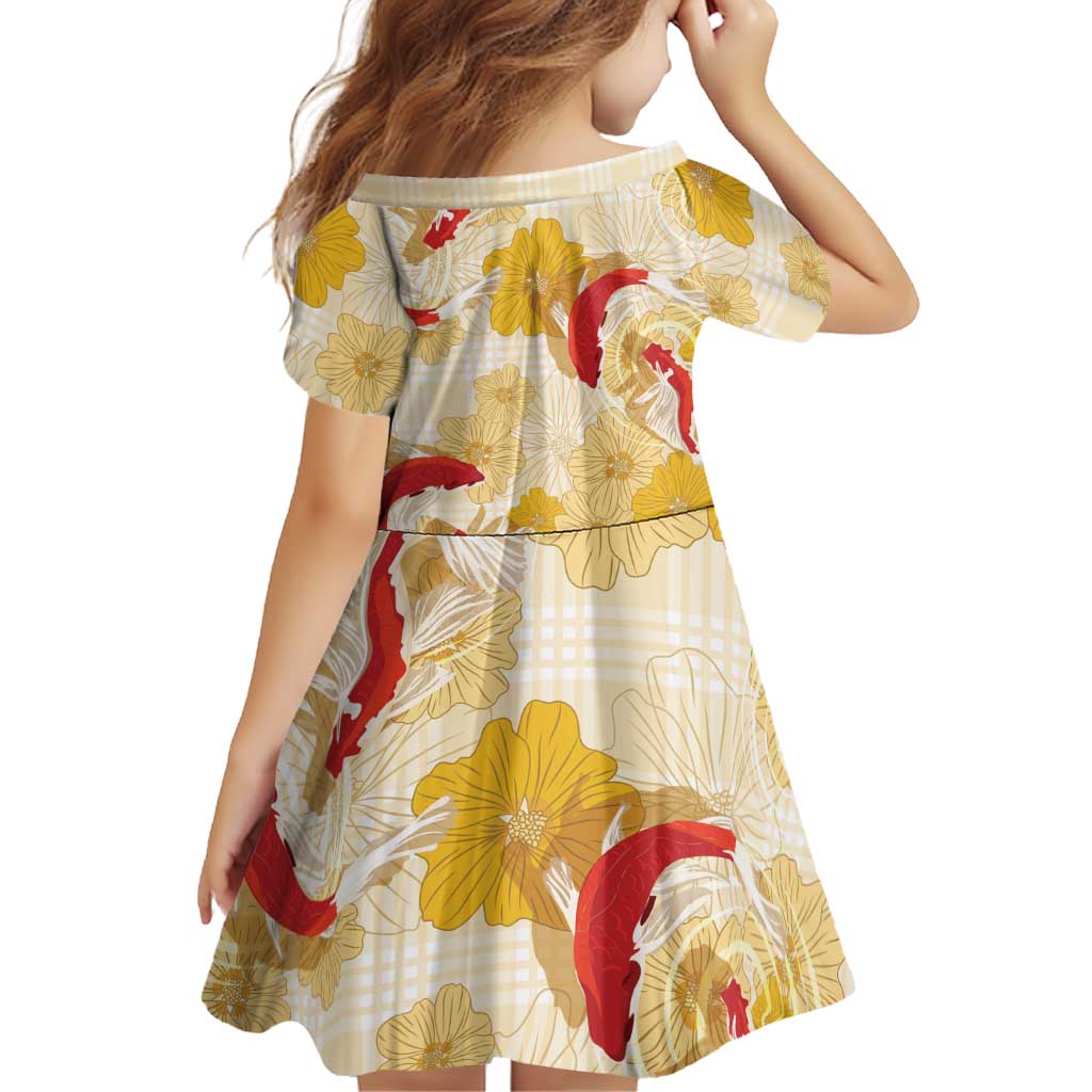 Beige Palaka Hawaii Aloha Family Matching Summer Maxi Dress and Hawaiian Shirt Koi Pond Mix Ilima Flowers LT7 - Polynesian Pride
