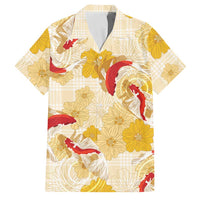 Beige Palaka Hawaii Aloha Family Matching Summer Maxi Dress and Hawaiian Shirt Koi Pond Mix Ilima Flowers LT7 Dad's Shirt - Short Sleeve Cream Yellow - Polynesian Pride