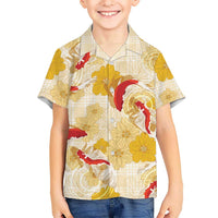 Beige Palaka Hawaii Aloha Family Matching Summer Maxi Dress and Hawaiian Shirt Koi Pond Mix Ilima Flowers LT7 - Polynesian Pride