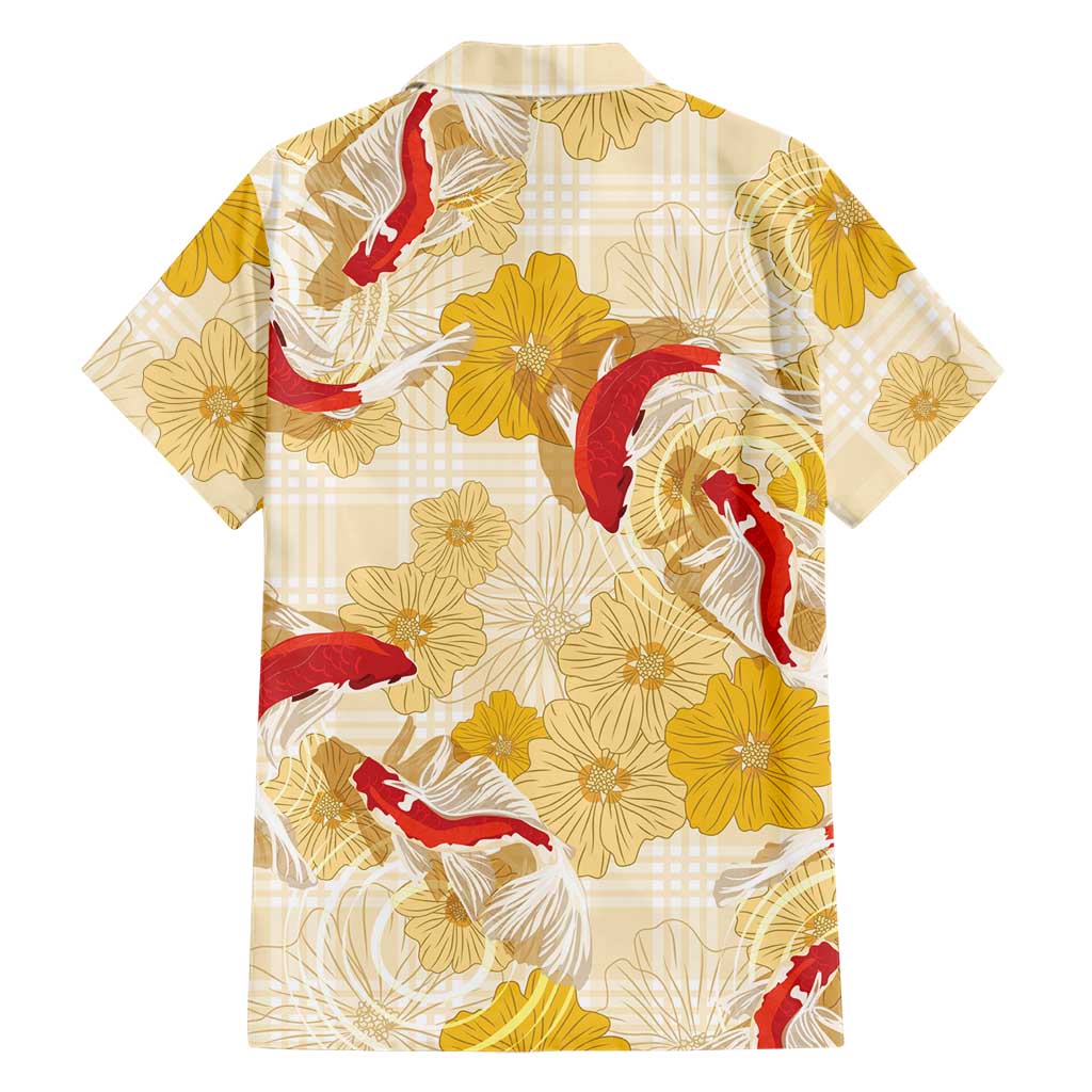 Beige Palaka Hawaii Aloha Family Matching Tank Maxi Dress and Hawaiian Shirt Koi Pond Mix Ilima Flowers LT7 - Polynesian Pride