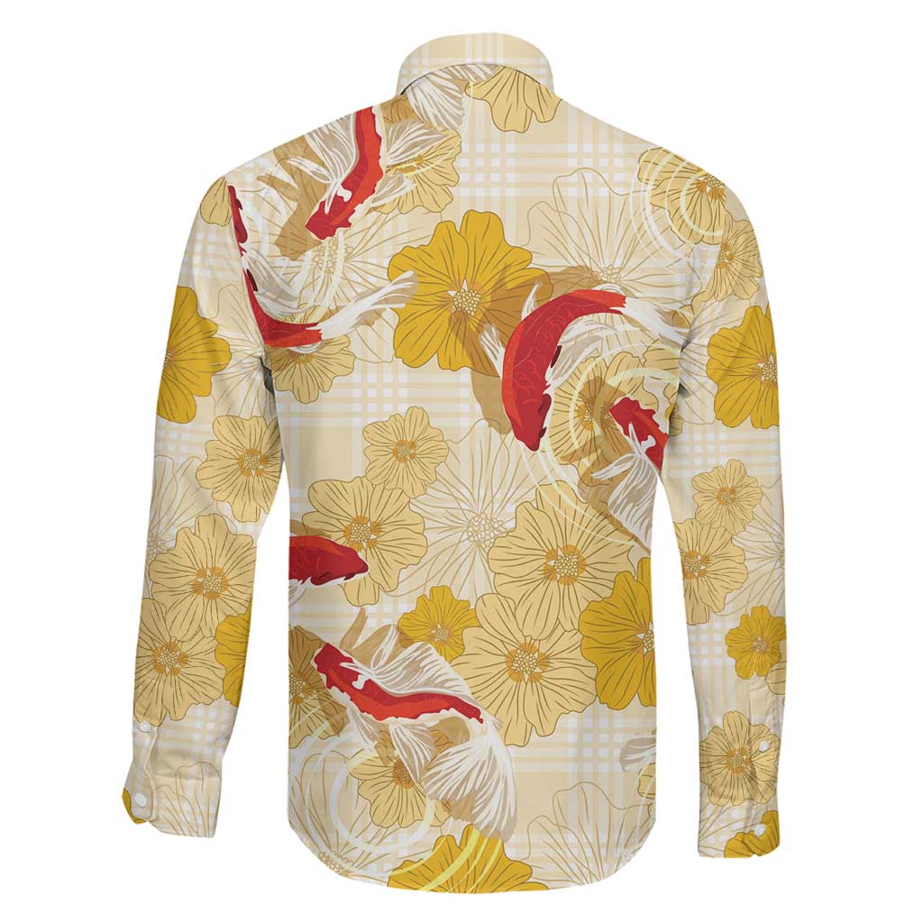 Beige Palaka Hawaii Aloha Family Matching Tank Maxi Dress and Hawaiian Shirt Koi Pond Mix Ilima Flowers LT7 - Polynesian Pride