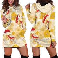 Beige Palaka Hawaii Aloha Hoodie Dress Koi Pond Mix Ilima Flowers - Polynesian Pride