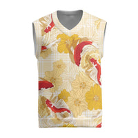 Beige Palaka Hawaii Aloha Christmas Knitted V-Neck Vest Koi Pond Mix Ilima Flowers LT7 Cream Yellow - Polynesian Pride