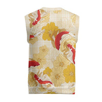 Beige Palaka Hawaii Aloha Christmas Knitted V-Neck Vest Koi Pond Mix Ilima Flowers LT7 - Polynesian Pride