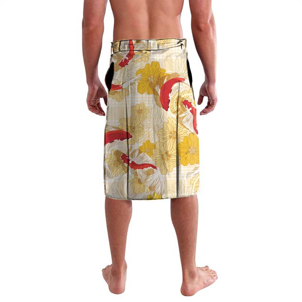 Beige Palaka Hawaii Aloha Lavalava Koi Pond Mix Ilima Flowers - Polynesian Pride