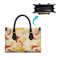 Beige Palaka Hawaii Aloha Leather Bag Koi Pond Mix Ilima Flowers - Polynesian Pride