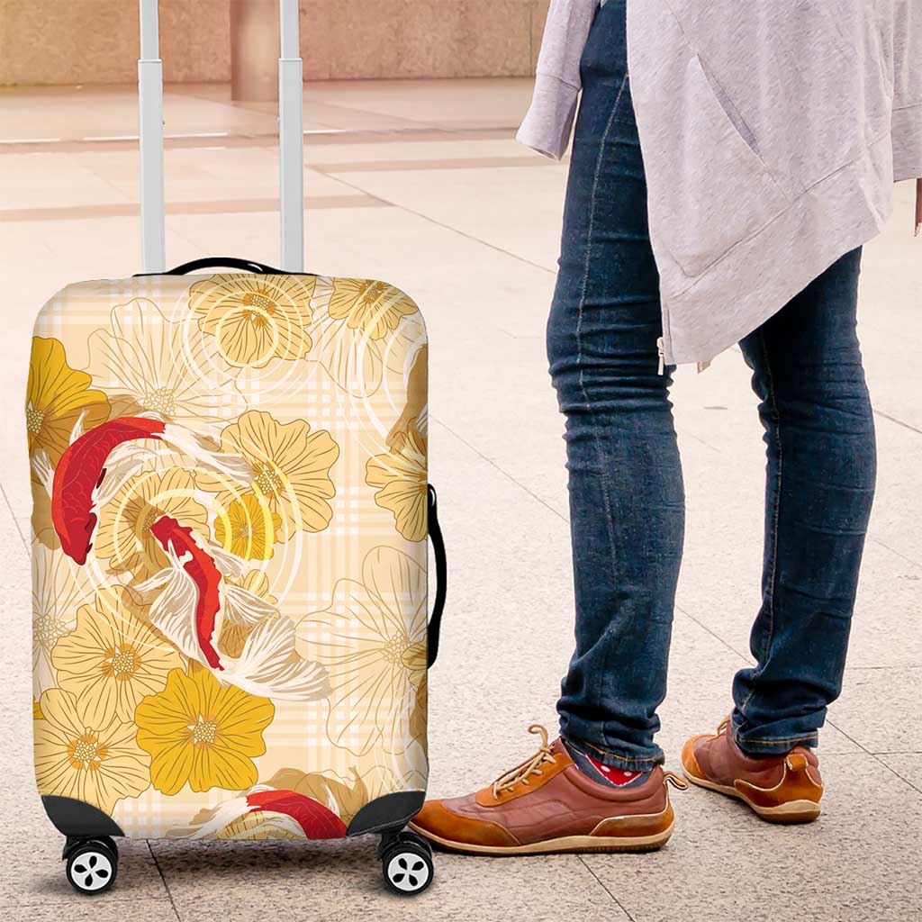 Beige Palaka Hawaii Aloha Luggage Cover Koi Pond Mix Ilima Flowers LT7 Cream Yellow - Polynesian Pride