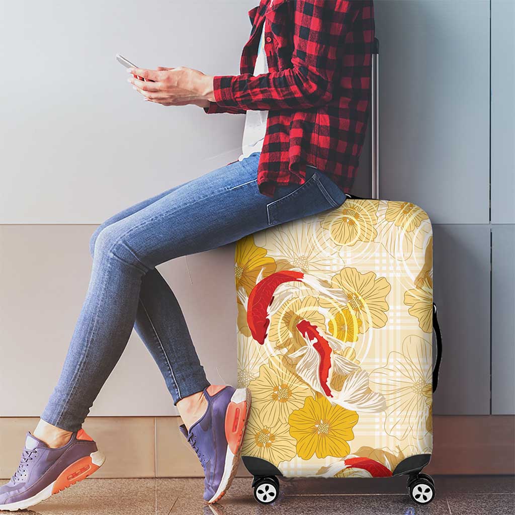Beige Palaka Hawaii Aloha Luggage Cover Koi Pond Mix Ilima Flowers - Polynesian Pride