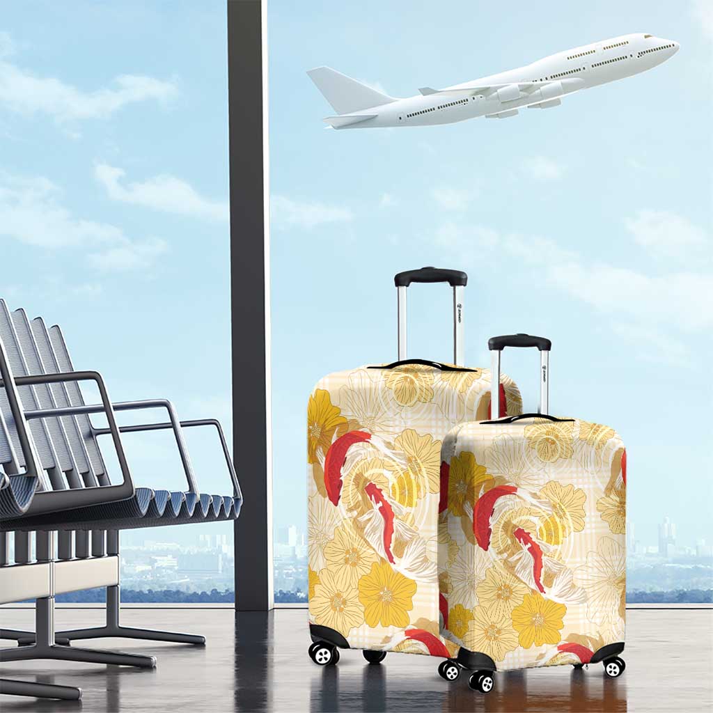 Beige Palaka Hawaii Aloha Luggage Cover Koi Pond Mix Ilima Flowers - Polynesian Pride