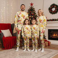 Beige Palaka Hawaii Aloha Christmas Pajama Set Koi Pond Mix Ilima Flowers LT7 - Polynesian Pride