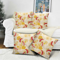 Beige Palaka Hawaii Aloha Pillow Cover Koi Pond Mix Ilima Flowers LT7 - Polynesian Pride