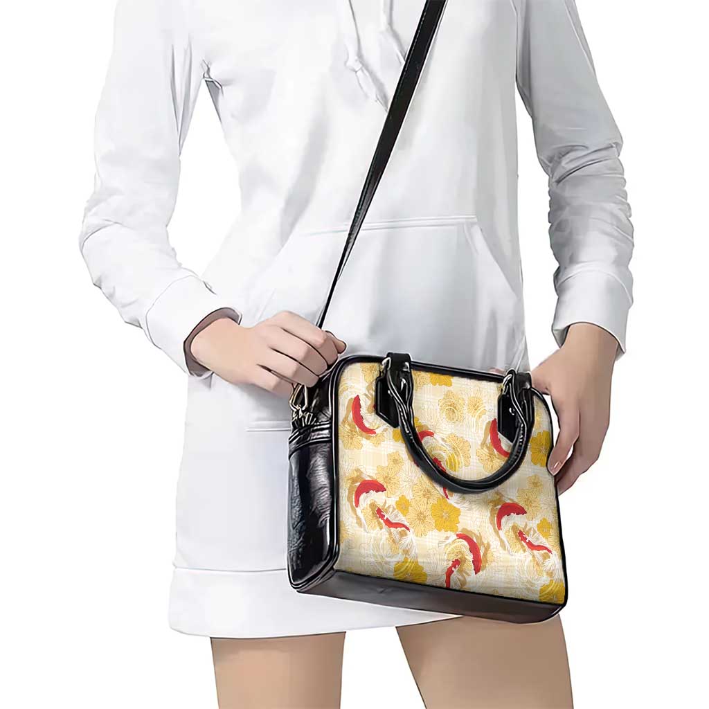 Beige Palaka Hawaii Aloha Shoulder Handbag Koi Pond Mix Ilima Flowers - Polynesian Pride