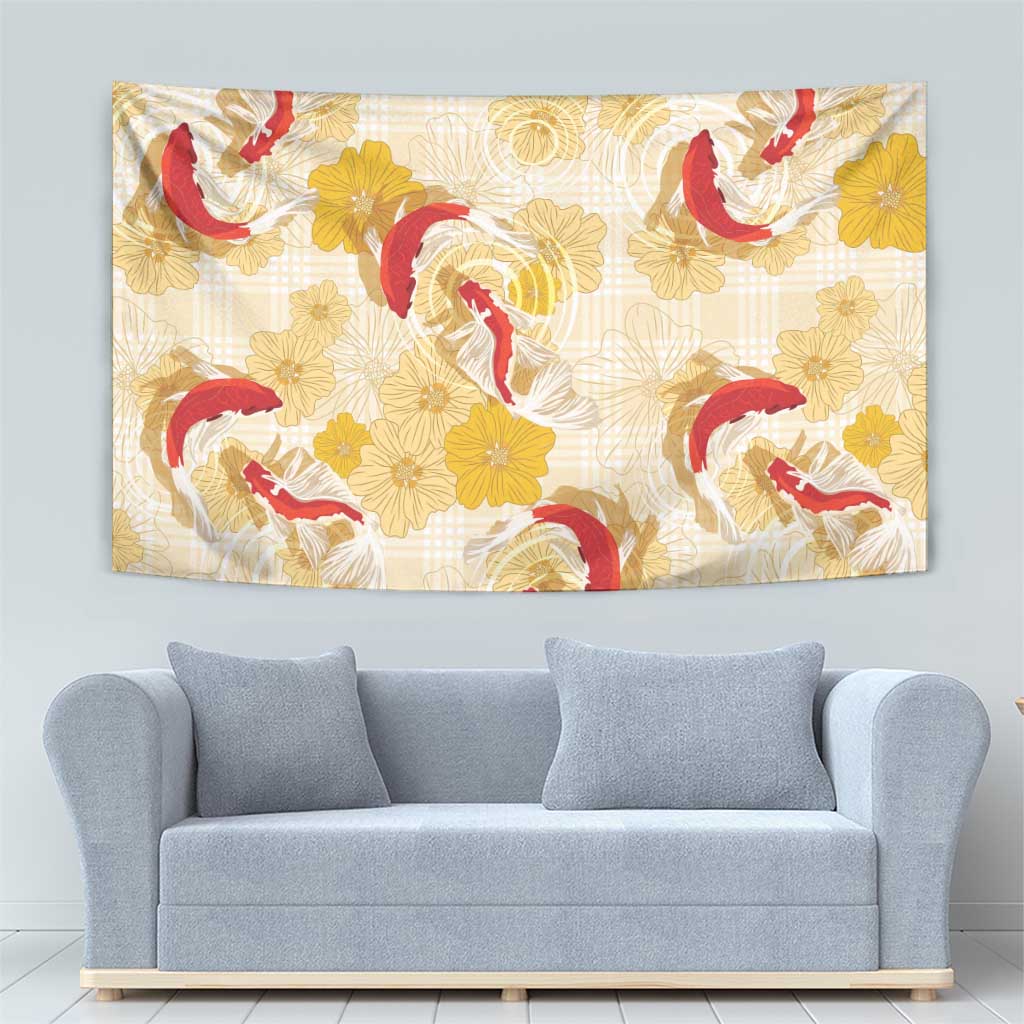 Beige Palaka Hawaii Aloha Tapestry Koi Pond Mix Ilima Flowers LT7 - Polynesian Pride