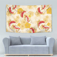 Beige Palaka Hawaii Aloha Tapestry Koi Pond Mix Ilima Flowers LT7 - Polynesian Pride