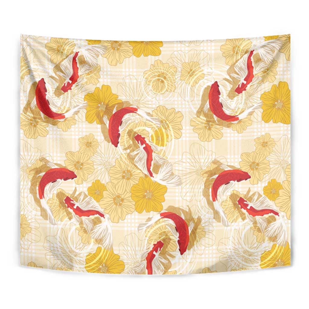 Beige Palaka Hawaii Aloha Tapestry Koi Pond Mix Ilima Flowers LT7 - Polynesian Pride