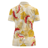 Beige Palaka Hawaii Aloha Women Polo Shirt Koi Pond Mix Ilima Flowers - Polynesian Pride