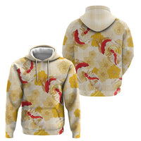 Beige Palaka Hawaii Aloha Zip Hoodie Koi Pond Mix Ilima Flowers - Polynesian Pride