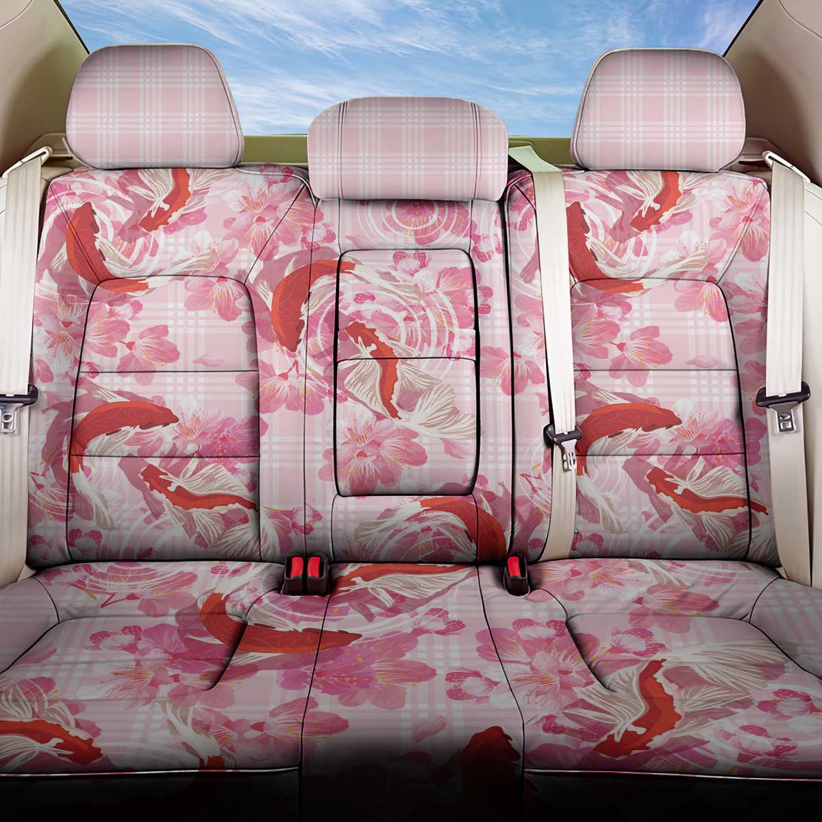 Pink Palaka Hawaii Aloha Back Car Seat Cover Koi Pond Mix Sakura LT7 One Size Pink - Polynesian Pride