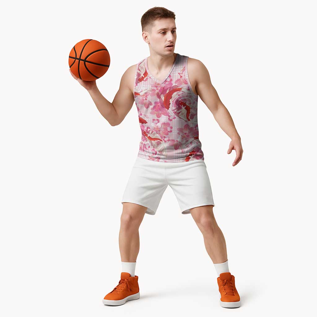 Pink Palaka Hawaii Aloha Basketball Jersey Koi Pond Mix Sakura - Polynesian Pride