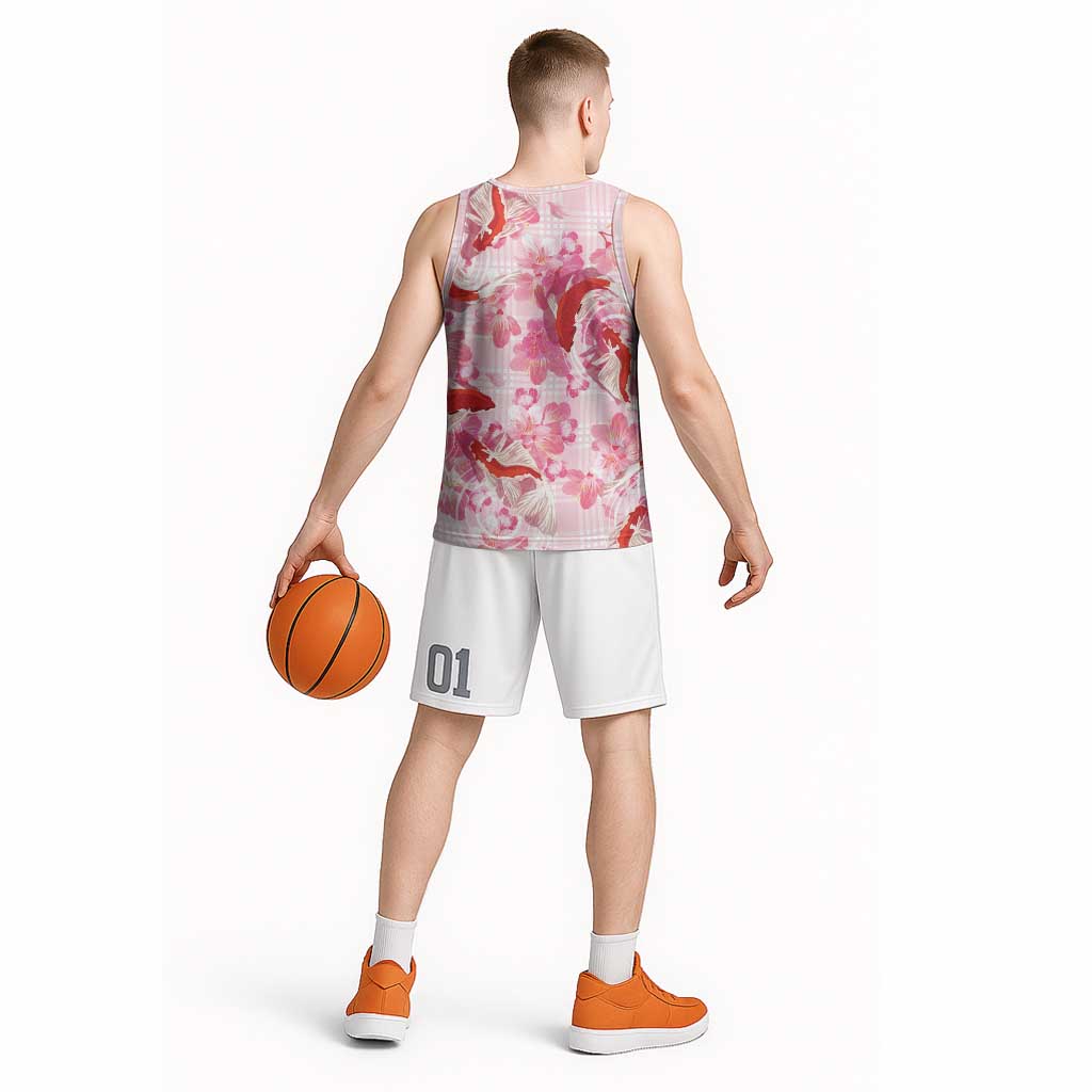 Pink Palaka Hawaii Aloha Basketball Jersey Koi Pond Mix Sakura - Polynesian Pride