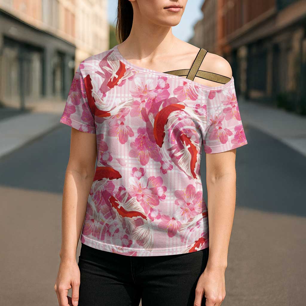 Pink Palaka Hawaii Aloha Cross Shoulder Shirt Koi Pond Mix Sakura - Polynesian Pride