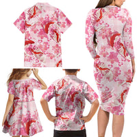 Pink Palaka Hawaii Aloha Family Matching Long Sleeve Bodycon Dress and Hawaiian Shirt Koi Pond Mix Sakura LT7 - Polynesian Pride