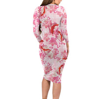 Pink Palaka Hawaii Aloha Family Matching Long Sleeve Bodycon Dress and Hawaiian Shirt Koi Pond Mix Sakura LT7 - Polynesian Pride
