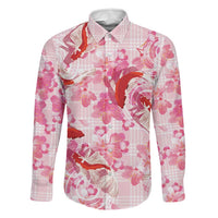 Pink Palaka Hawaii Aloha Family Matching Off Shoulder Maxi Dress and Hawaiian Shirt Koi Pond Mix Sakura LT7 Dad's Shirt - Long Sleeve Pink - Polynesian Pride