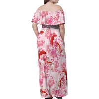Pink Palaka Hawaii Aloha Family Matching Off Shoulder Maxi Dress and Hawaiian Shirt Koi Pond Mix Sakura LT7 - Polynesian Pride