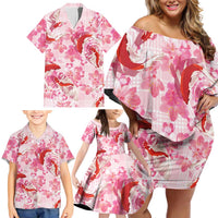 Pink Palaka Hawaii Aloha Family Matching Off Shoulder Short Dress and Hawaiian Shirt Koi Pond Mix Sakura LT7 - Polynesian Pride