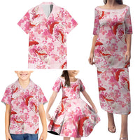 Pink Palaka Hawaii Aloha Family Matching Puletasi and Hawaiian Shirt Koi Pond Mix Sakura - Polynesian Pride