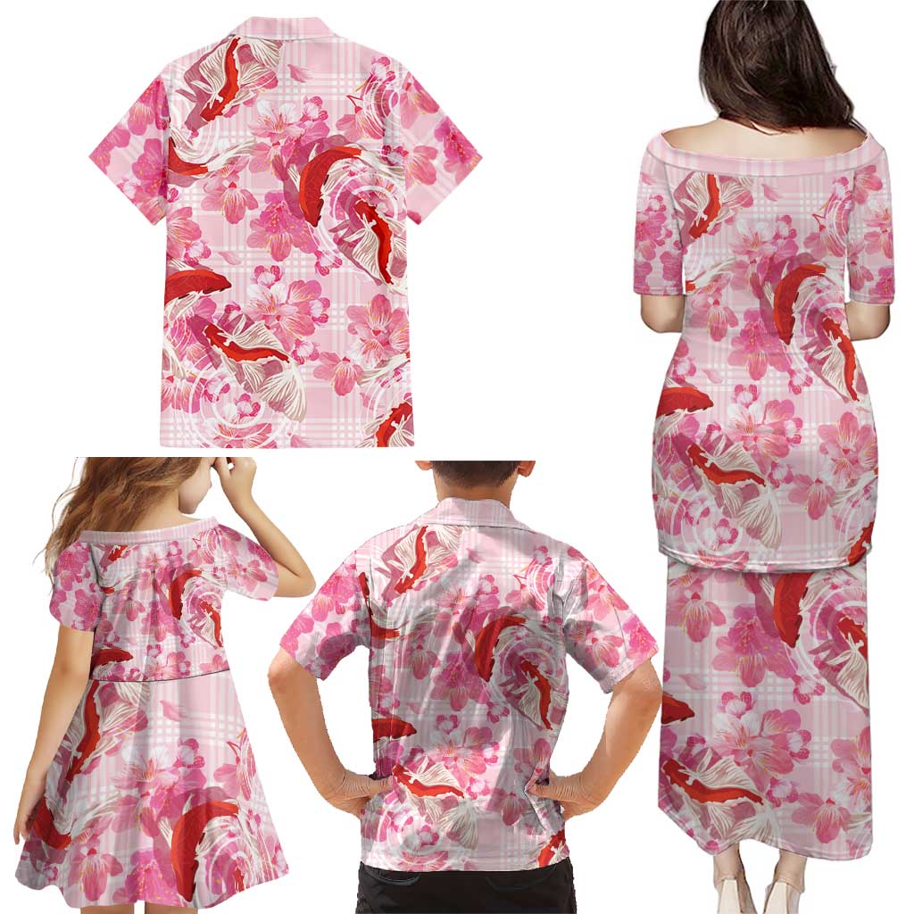 Pink Palaka Hawaii Aloha Family Matching Puletasi and Hawaiian Shirt Koi Pond Mix Sakura - Polynesian Pride