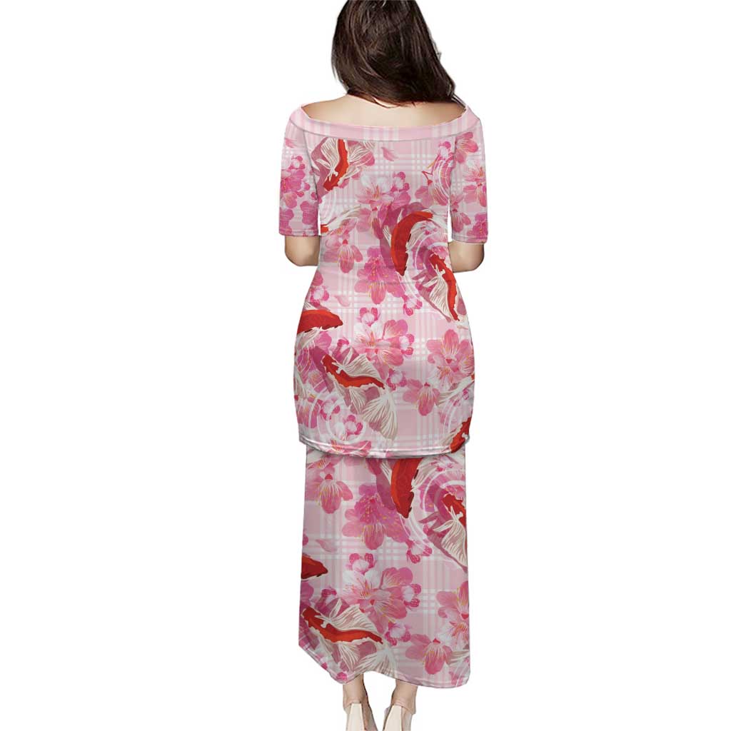 Pink Palaka Hawaii Aloha Family Matching Puletasi and Hawaiian Shirt Koi Pond Mix Sakura - Polynesian Pride