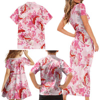 Pink Palaka Hawaii Aloha Family Matching Short Sleeve Bodycon Dress and Hawaiian Shirt Koi Pond Mix Sakura LT7 - Polynesian Pride