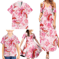 Pink Palaka Hawaii Aloha Family Matching Summer Maxi Dress and Hawaiian Shirt Koi Pond Mix Sakura LT7 - Polynesian Pride